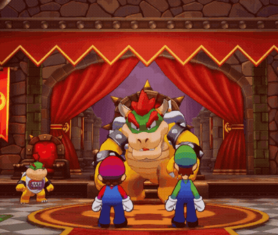 A Video Game Scene With A Speech Bubble That Says Bowser On It GIF