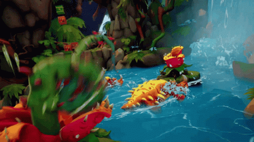 A Video Game Scene With A Waterfall And A Sign That Says ' Crash Bandicoot ' On It GIF