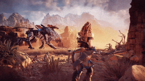 A Video Game Scene With A Woman And A Robot GIF