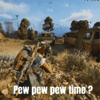 A Video Game Scene With Pew Pew Pew Time Written On It GIF