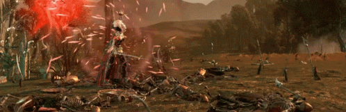 A Video Game Scene With Purple And Red Smoke Coming Out Of It GIF