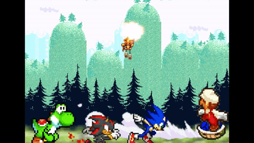 A Video Game Scene With Sonic Shadow And Mario In It GIF