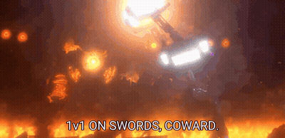 A Video Game Scene With The Words 1V1 On Swords Coward On The Bottom GIF