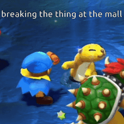 A Video Game Scene With The Words Breaking The Thing At The Mall Above It GIF