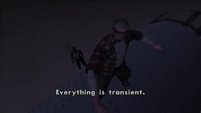 A Video Game Scene With The Words Everything Is Transient On The Bottom GIF