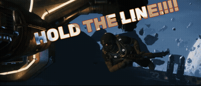 A Video Game Scene With The Words Hold The Line !!! GIF