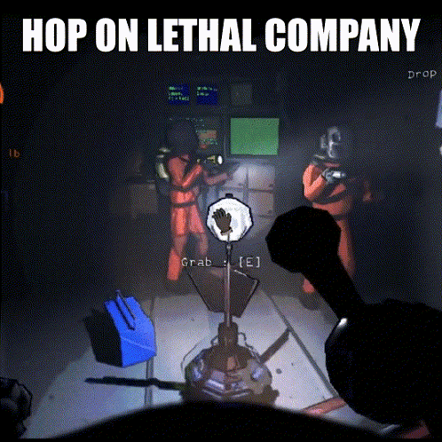 A Video Game Scene With The Words Hop On Lethal Company On The Bottom GIF