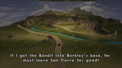 A Video Game Scene With The Words If I Get The Bandit Into Berkley 'S Base GIF