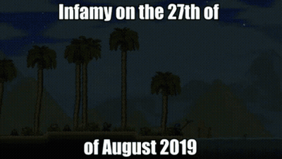 A Video Game Scene With The Words Infamy On The 27Th Of August 2019 At The Bottom GIF