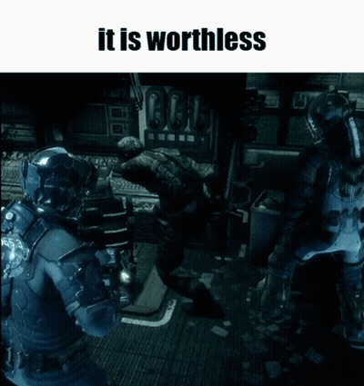 A Video Game Scene With The Words " It Is Worthless " Above It GIF