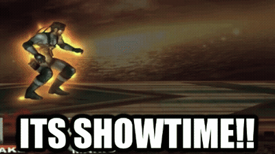 A Video Game Scene With The Words " It 'S Showtime !! " GIF