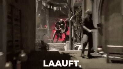 A Video Game Scene With The Words Laauft In The Corner . GIF