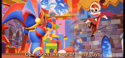 A Video Game Scene With The Words " Ope Looks Like One Of These Guys " In The Corner GIF