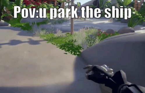 A Video Game Scene With The Words Pov U Park The Ship GIF