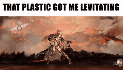 A Video Game Scene With The Words " That Plastic Got Me Levitating " GIF