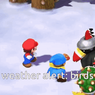 A Video Game Scene With The Words " Weather Alert Birds " On The Bottom GIF