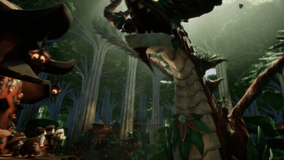 A Video Game Scene With Trees And A Dragon GIF