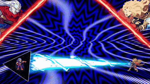 A Video Game Scene With Two Characters Fighting Each Other With Red Lightsabers GIF
