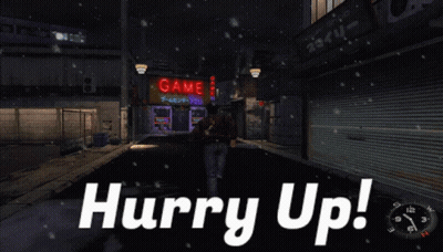 A Video Game Screen Says Hurry Up In White GIF