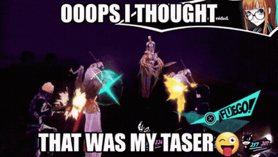 A Video Game Screen Says Oops I Thought That Was My Taser GIF