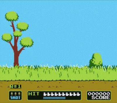 A Video Game Screen Shows A Dog Standing In A Grassy Field With A Tree In The Background And A Score Of 000000 GIF