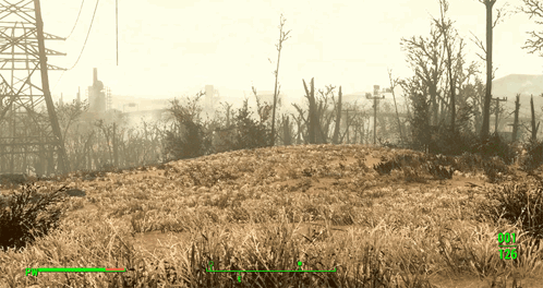 A Video Game Screen Shows A Field With A Few Trees And A Few Buildings In The Distance GIF