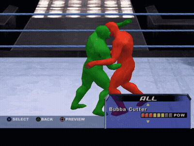 A Video Game Screen Shows A Green Wrestler And A Red Wrestler Fighting GIF