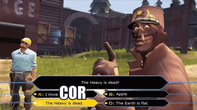 A Video Game Screen Shows A Man Giving A Thumbs Up And The Word Cor On The Bottom GIF