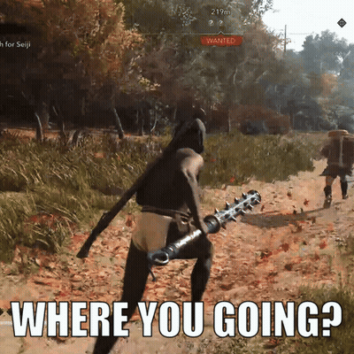 A Video Game Screen Shows A Man Holding A Sword And The Words " Where You Going " GIF