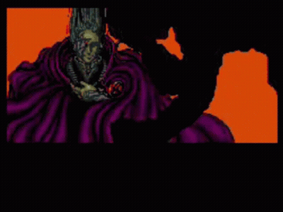 A Video Game Screen Shows A Man Sitting In Front Of A Red Screen That Says " Cats " GIF
