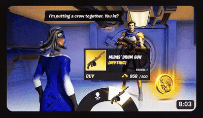 A Video Game Screen Shows A Man Talking To A Woman Who Is Holding A Drum Gun GIF