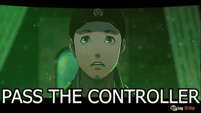 A Video Game Screen Shows A Man With The Words Pass The Controller Below Him GIF