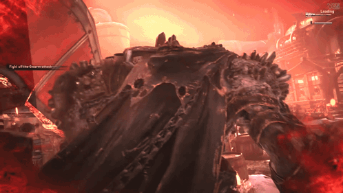 A Video Game Screen Shows A Monster And Says Fight All The Gremlins Attack GIF