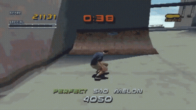 A Video Game Screen Shows A Person Riding A Skateboard And Says Perfect 500 Melon GIF