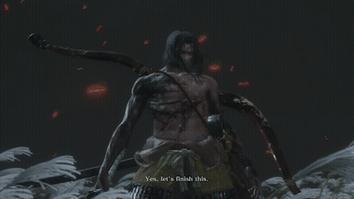 A Video Game Screen Shows A Samurai Holding A Sword And Saying " Yes Let 'S Finish This " GIF