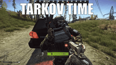A Video Game Screen Shows A Soldier Holding A Gun And Says Tarkov Time GIF