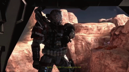 A Video Game Screen Shows A Soldier Talking To Another Soldier GIF