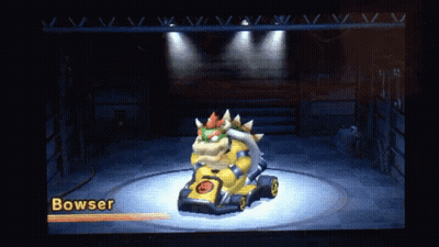 A Video Game Screen Shows Bowser In A Yellow Kart GIF