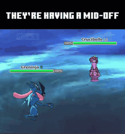 A Video Game Screen Shows Grenja And Crucibelle Fighting Each Other GIF