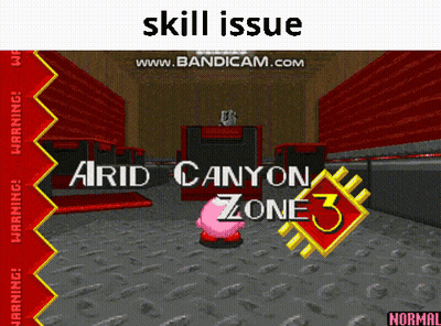 A Video Game Screen Shows Kirby In The Airid Canyon Zone GIF