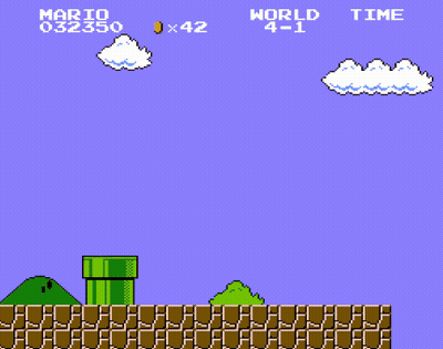 A Video Game Screen Shows Mario Standing On A Pyramid And Says World 41 Time 334 GIF