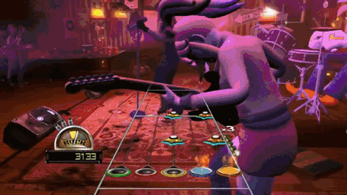 A Video Game Shows A Person Playing A Guitar With A Score Of 2123 GIF