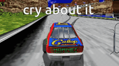 A Video Game Shows A Race Car With The Caption Cry About It GIF