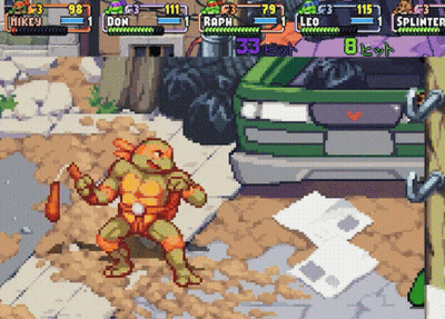 A Video Game Shows A Turtle Named Mikey Fighting A Turtle Named Raphael GIF