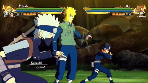 A Video Game Shows Kakashi And Obito Fighting Each Other GIF