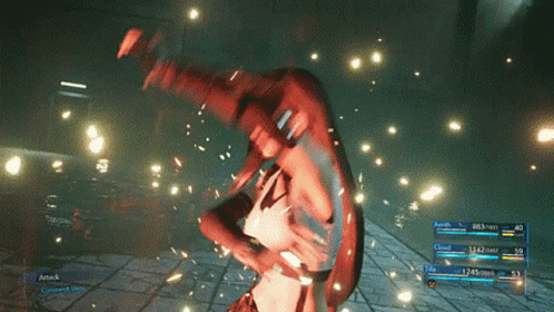 A Video Game With A Character Named Tifa Fighting A Demon GIF
