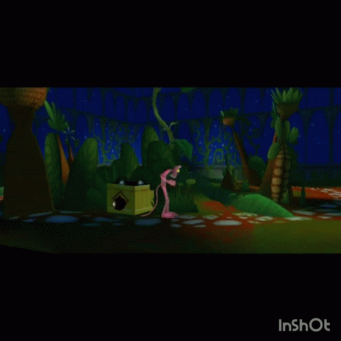 A Video Game With A Pink Panther And Hearts On It GIF