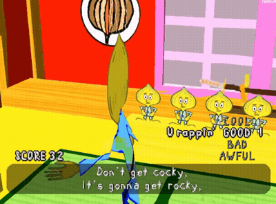A Video Game With A Score Of 32 And A Character Saying " Don T Get Cocky It 'S Gonna Get Rocky " GIF