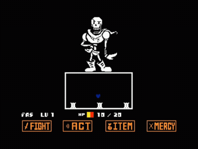 A Video Game With A Skeleton Surrounded By Skulls And The Words Fight And Mercy On The Bottom GIF