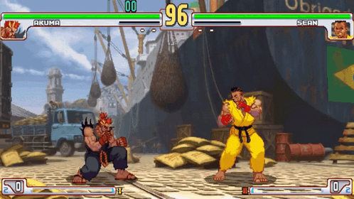 A Video Game With Akuma And Sean Fighting GIF